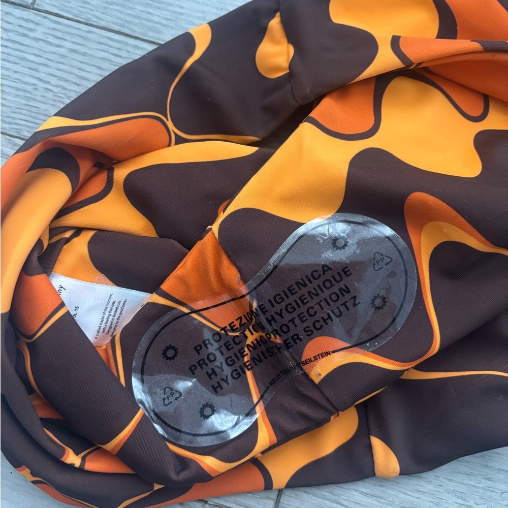 House of Sunny Orange and Brown Geometric Bikini - Picture 3 of 4